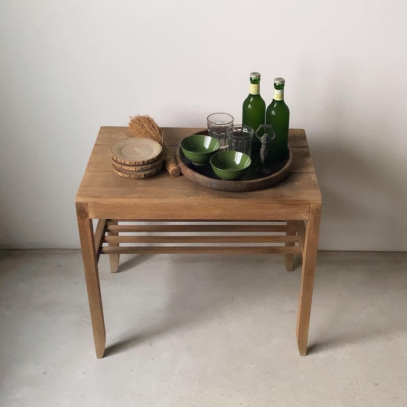 アンティーク コーヒーテーブル 無塗装 ラワン無垢材 小ぶりサイズ