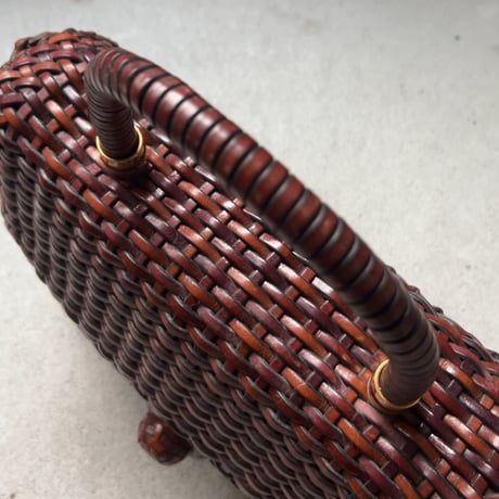 70s VINTAGE bag  OFFEL paris  オフィール パリス　レザー総編みハンドバッグ ケリー型 イントレチャート ブラウン クルミボタン 本革 革編み 中古良品