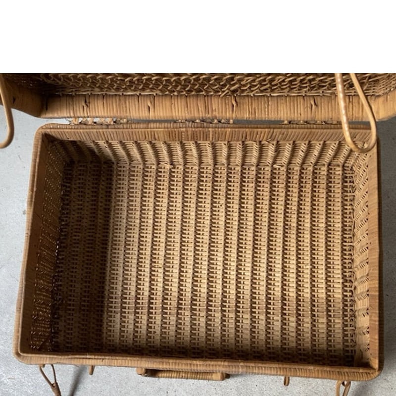 ヴィンテージ ラタントランク46cm ピクニックバスケット 籐編みのかご