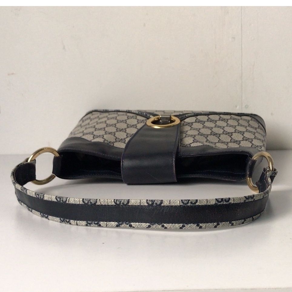 グッチ GGキャンバス ショルダー バッグ ネイビー シルバー 金具 GG  