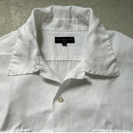 Harriss paris ハリス パリス  80s90sヴィンテージ オープンカラー リネンシャツ ホワイト フレンチアイビー フレンチトラッド mens40 良品
