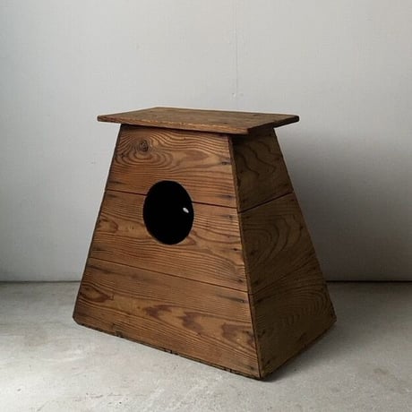 昭和期 木製踏台 丸穴屑入れ 杉無垢材 アンティークステップ 花台 スツール 良品  メンテナンス済