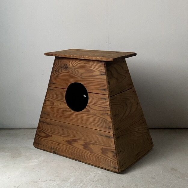 昭和レトロ　ヴィンテージ　木製踏み台　丸穴屑入　古道具　オイルフィニッシュ fit=scale-down,w=1200