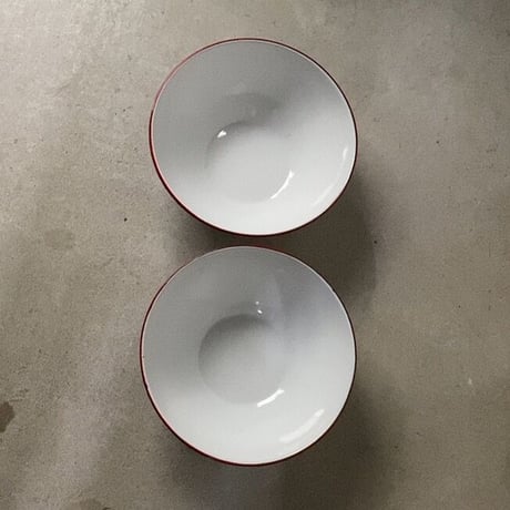 ヴィンテージ ホーローボウル  28cm 2個セット 白/赤 60s  デッドストック 主婦の店購入品