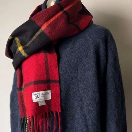 Johnstons of Elgin  ジョンストンズ カシミヤ中判ストール(180×37cm) マフラー CASHMERE100%  タータンチェック 赤/黒/黄  中古極美品