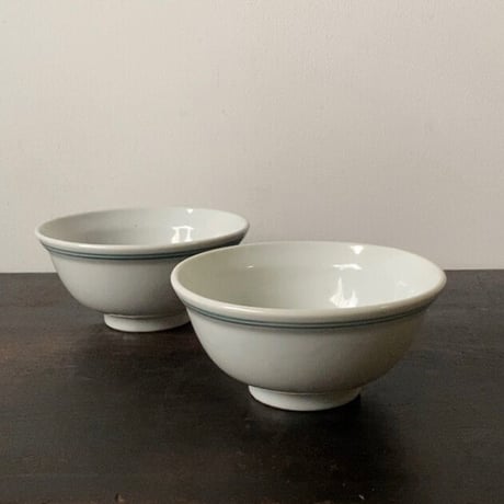ヴィンテージボウル  2点セット  白磁器グリーンライン 戦中 統制陶磁器  緑ライン スープボウル どんぶり 古い碗 刻印有り