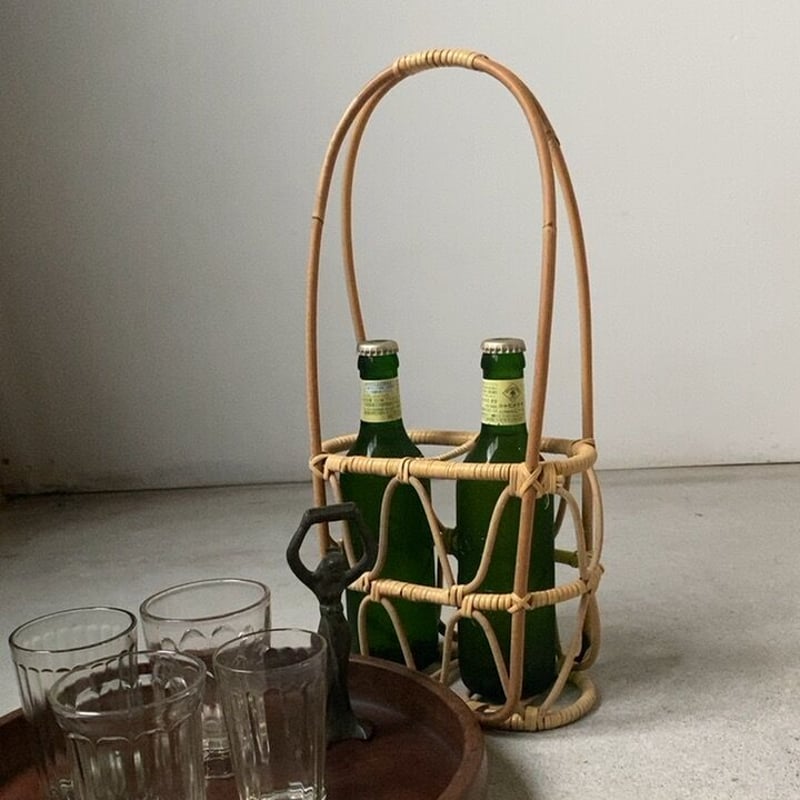 瓶ビールカゴ 瓶籠 ドリンクキャリー ワインボトルケース ラタンカゴ