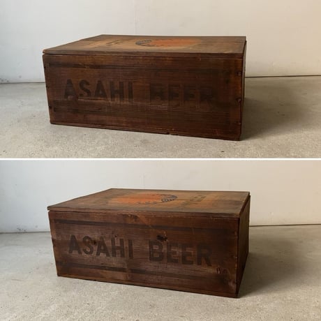 ASAHI BEER  アサヒビール  古い木箱  昭和期 黒ヤケした木肌 ヴィンテージ ツール 道具箱 完品