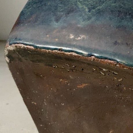 古い四角火鉢 最大幅45cm 海鼠(なまこ)釉 瑠璃釉 深海色 メダカ鉢 睡蓮鉢 金魚鉢 ビオトープ 甕 瓶 完品