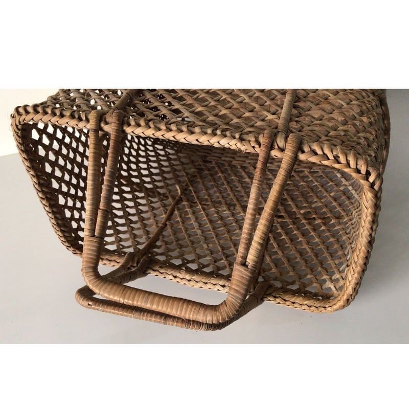 アンティーク カゴバッグ 縦型 大きめ 無傷 完品 編み方に変化があり