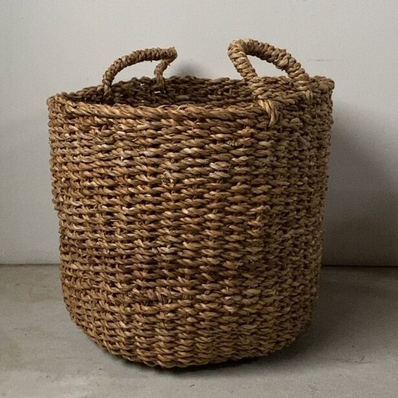 大きなランドリーバスケット 40cm 天然素材 短い持ち手 ランドリー