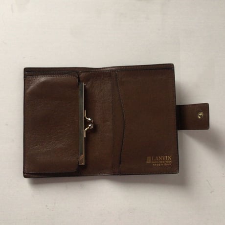 LANVIN ランバン  2つ折りコンパクトガマ口財布 ウォレット  レザー　ブラウン/ゴールド金具  ヴィンテージ オールドランバン