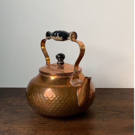 copper 100 home ware  新光金属製 ヴィンテージコッパーケトル  2L  純銅やかん 木製黒持ち手＋黒摘み グッドエイジング