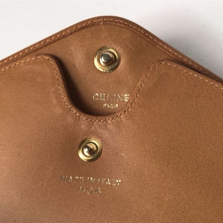 CELINE オールドセリーヌ Wレターフラップ長財布  マカダム レザー/PVC  ベージュ ゴールド  80s90sヴィンテージ ウォレット 中古良品