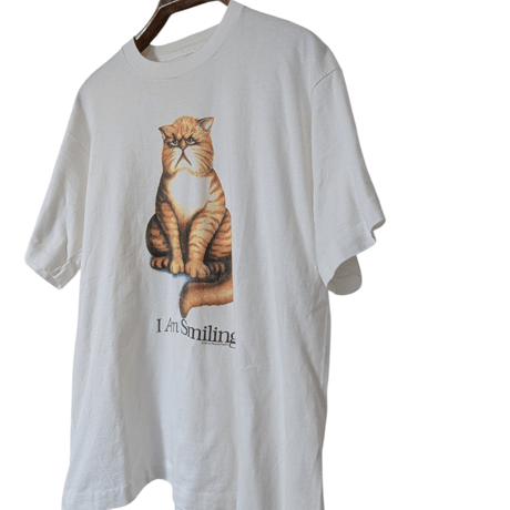 90's Fruit of the Loom “I Am Smiling” Cat Print T-Shirt
