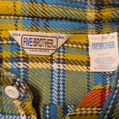 FIVE BROTHER Plaid Flannel Shirt / Blue × Yellow Check