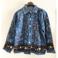 80~90's Embroidery Denim shirt jacket