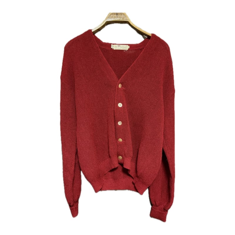  ALPACA カーディガン ニットジャケット アルパカ L 赤 黒 CLEL】Alpaca Blend Shaggy V-Neck Cardigan / アルパカブレンド