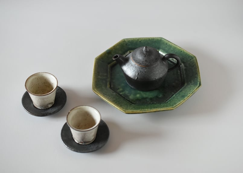 境道一　織部釉　プレート2枚　作家 境道一/織部釉/平皿