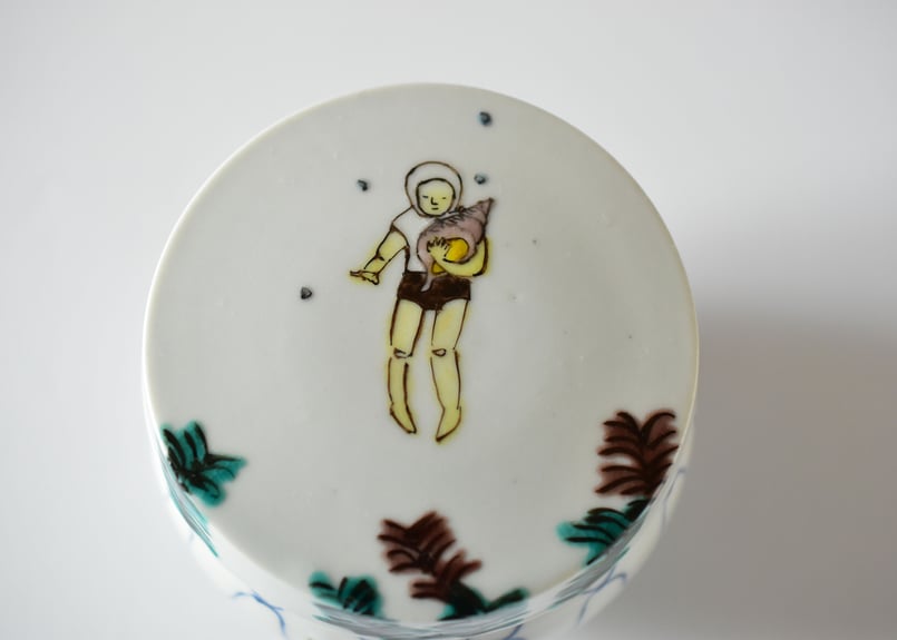 工房あめつち 蓋物 工房あめつち／Kobo Ametsuchi「色絵 蓋物 鹿（お一人1点まで