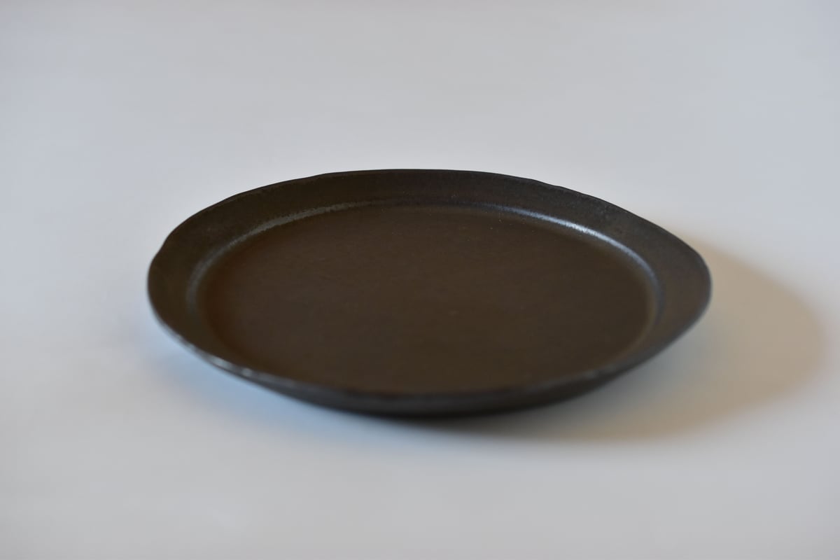 中国 吉州窯 黑釉 木葉天目 平皿 輪花皿 C 6905