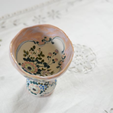 スズキヨウコ作　カタクリの花が美しいゴブレット スズキヨウコ作 カタクリの花が美しいゴブレット グラスアート 花