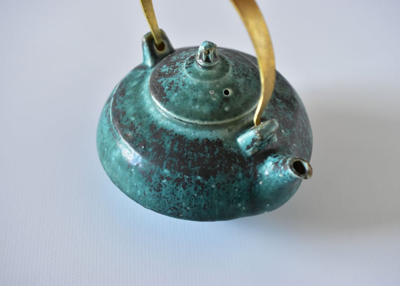 織部釉急須 清水六兵衛 織部釉急須 土瓶 茶道具 清水六兵衛 織部釉