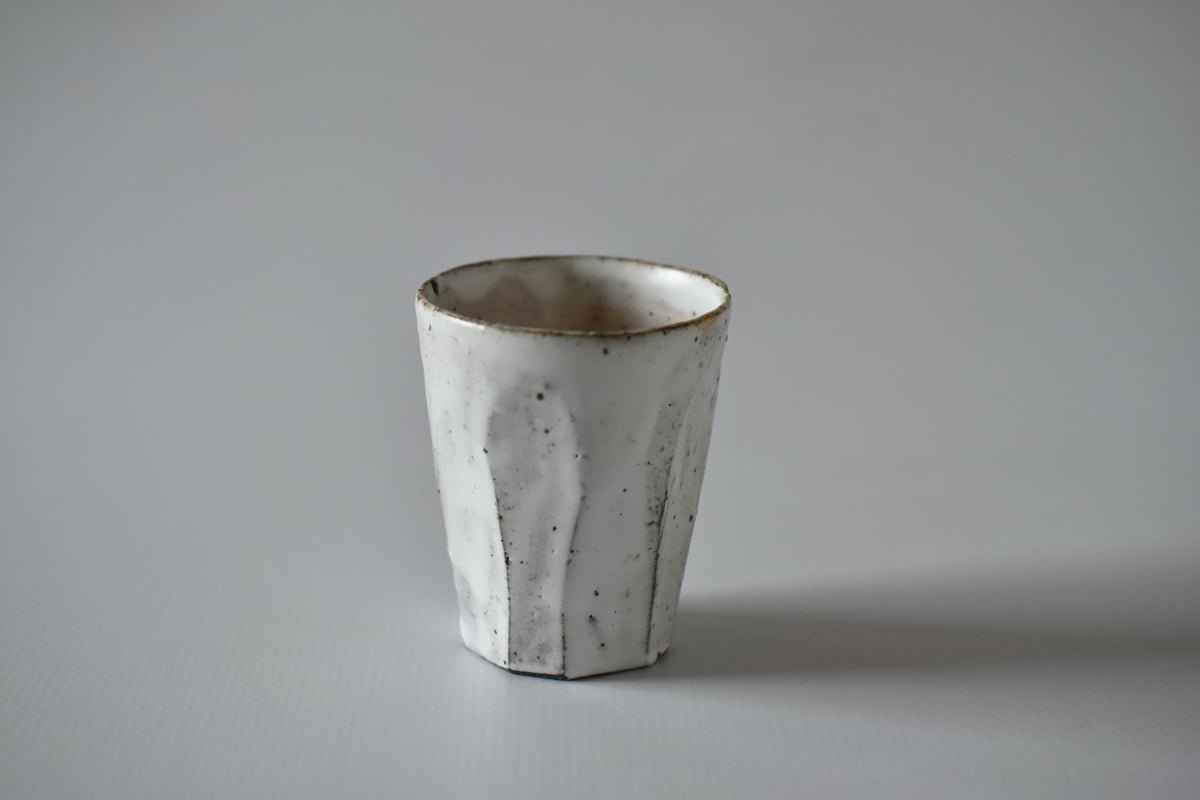 水野達蔵　 粉引茶碗 粉引湯呑 水野双鶴（粉引き茶碗）