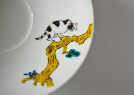 色絵松猫図浅鉢／工房あめつち