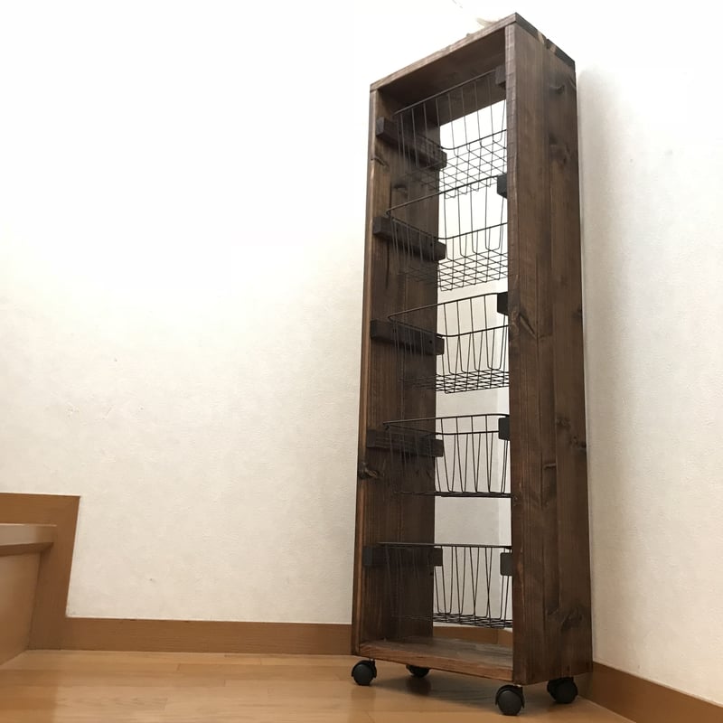 【再販】ワイヤーバスケット5段シェルフ【handmade】キャスター付き ワイヤーバスケット5段シェルフ【handmade】キャスター付き
