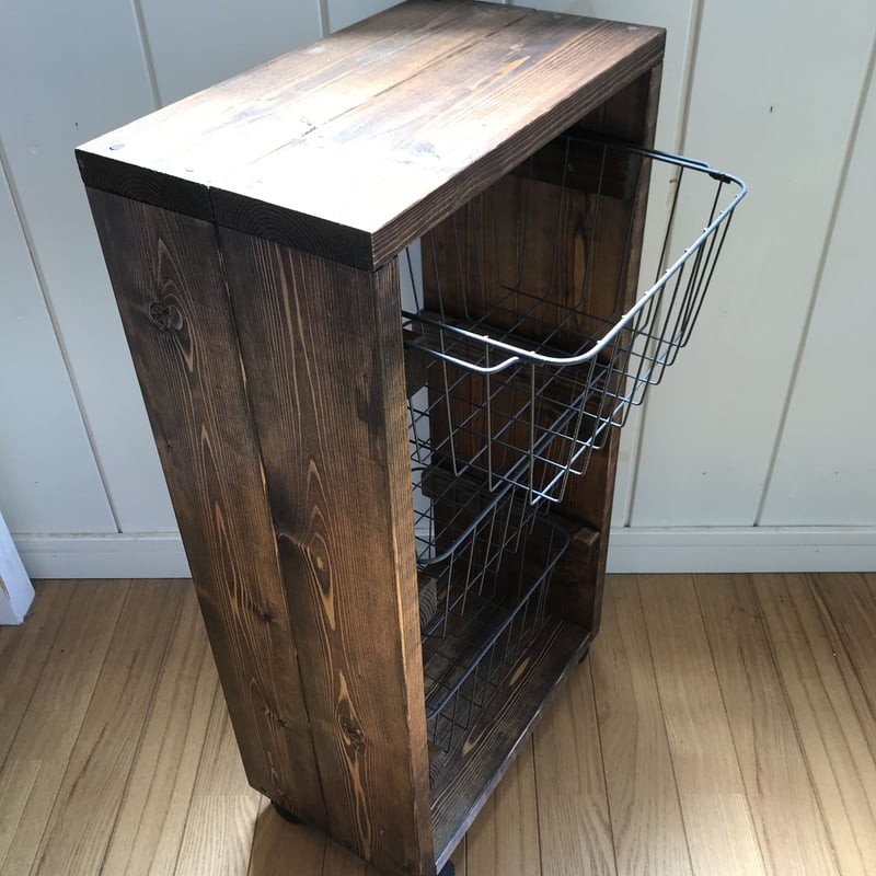 ワイヤーバスケットウッドシェルフ　wood ワイヤーバスケットラック ウッドラック インテリア 玄関 雑誌