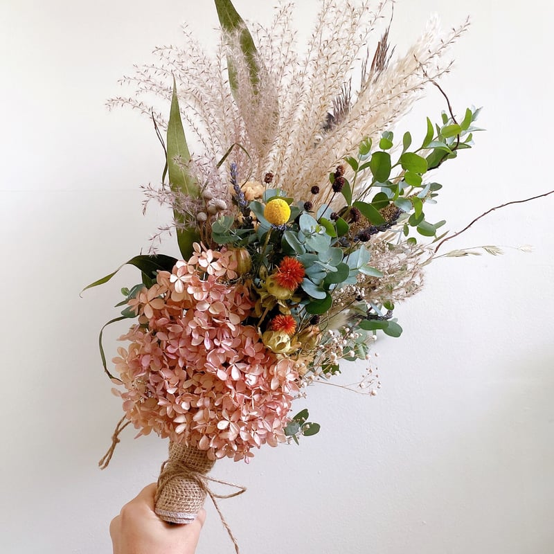 ドライフラワー 水無月紫陽花 パンパスグラス 秋色スワッグ