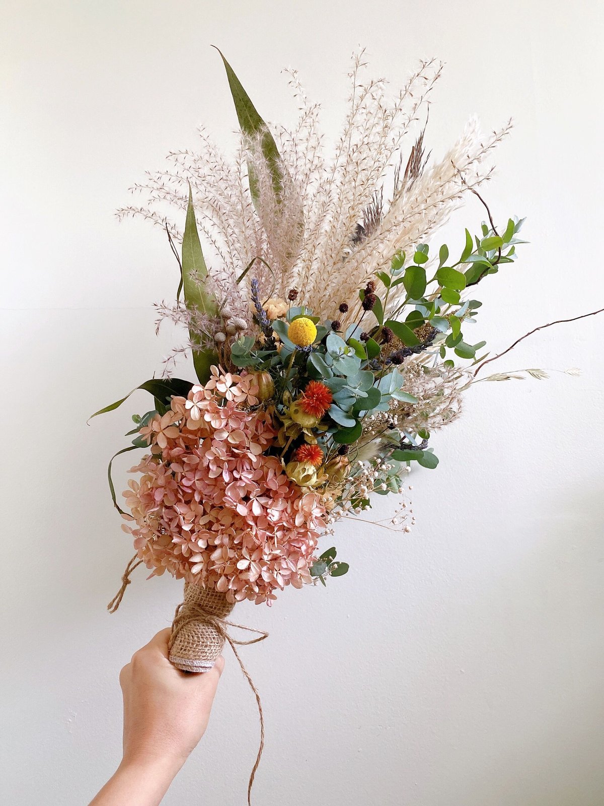 ドライフラワー 水無月紫陽花 パンパスグラス 秋色スワッグ ブーケ