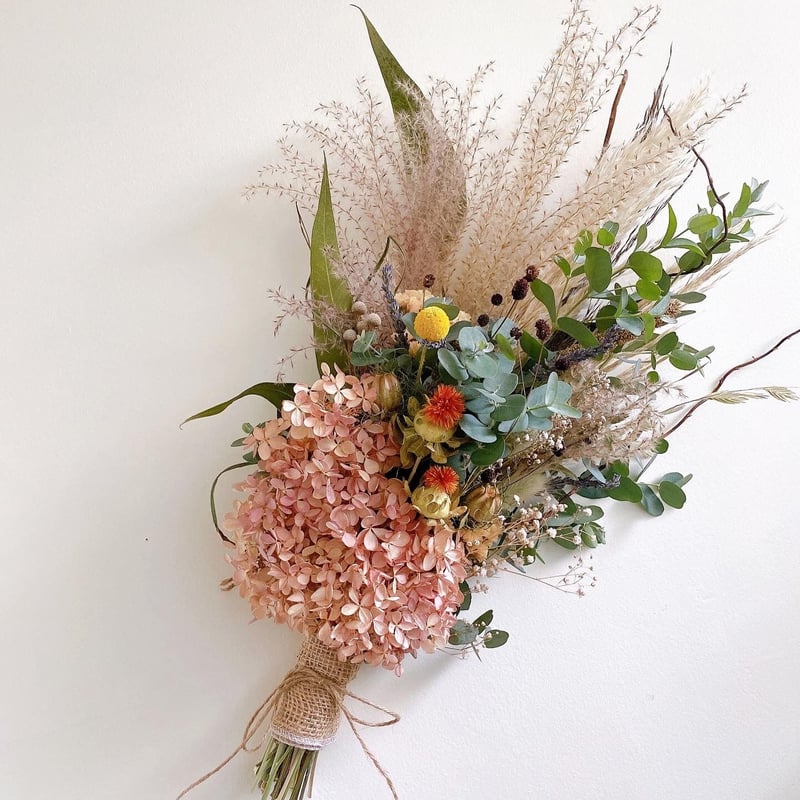 ドライフラワー 水無月紫陽花 パンパスグラス 秋色スワッグ