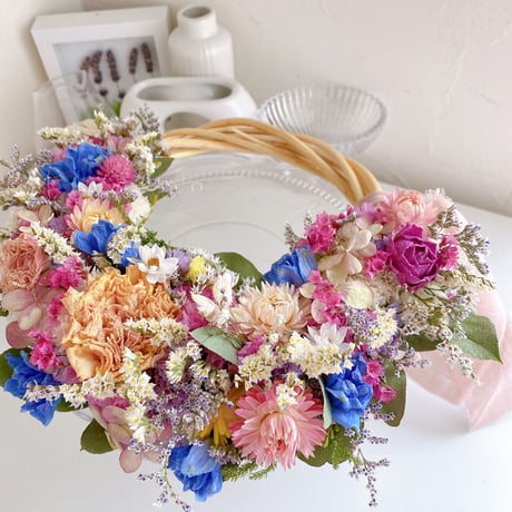 ドライフラワー お花たっぷり三日月リース