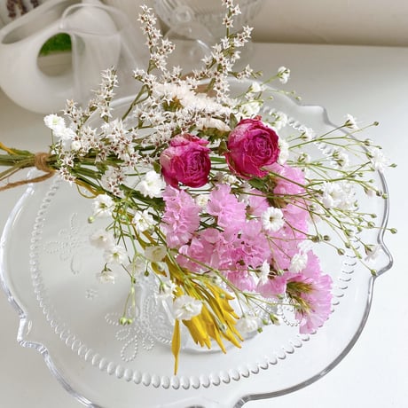 ドライフラワー White&pink スワッグ ミニブーケ 花束