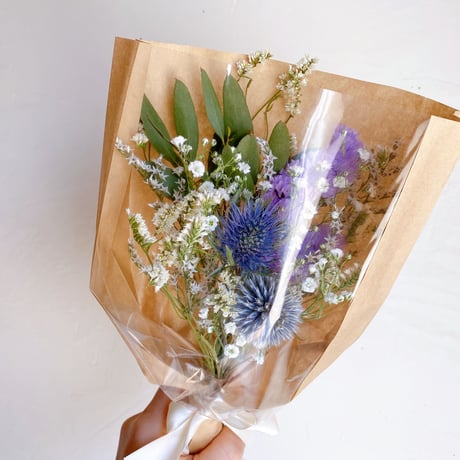 ドライフラワー White&Blue スワッグ ミニブーケ 花束