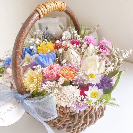 ドライフラワー　春のお花たっぷり フラワーバスケット 花籠