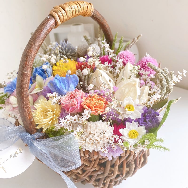 ドライフラワー 春のお花たっぷり フラワーバスケット 花籠