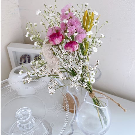 ドライフラワー White&pink スワッグ ミニブーケ 花束