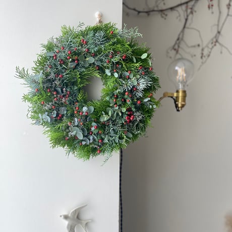 特大サイズ　35㎝　2025年　森の香り漂う　フレッシュナチュラルグリーン　クリスマスリース　【玄関ドアリース】