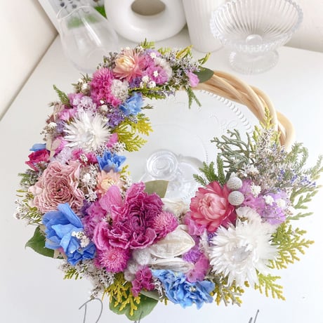 ドライフラワー 春色 三日月リース | ayakai flower STORE