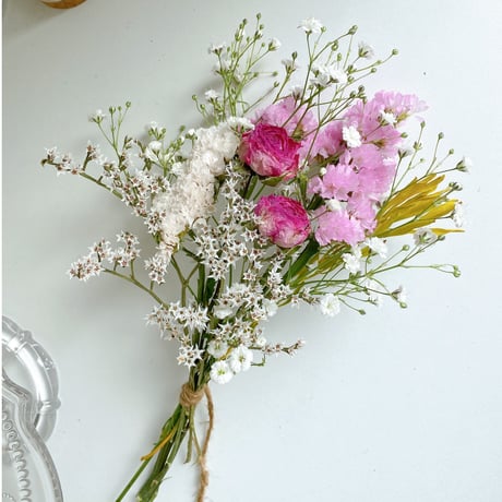 ドライフラワー White&pink スワッグ ミニブーケ 花束
