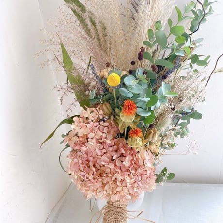 ドライフラワー　水無月紫陽花　パンパスグラス　秋色スワッグ　ブーケ