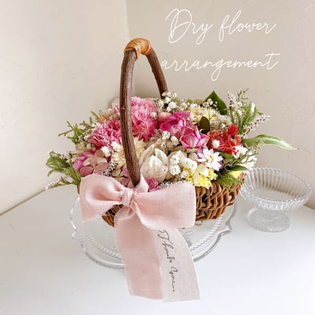 ドライフラワー フラワーバスケット 花籠 White&pink