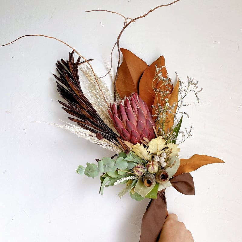 ブーケ　スモークツリー　プロテア　パンパスグラス　ウェディングブーケ　前撮り ブーケ スモークツリー プロテア パンパスグラス ウェディングブーケ