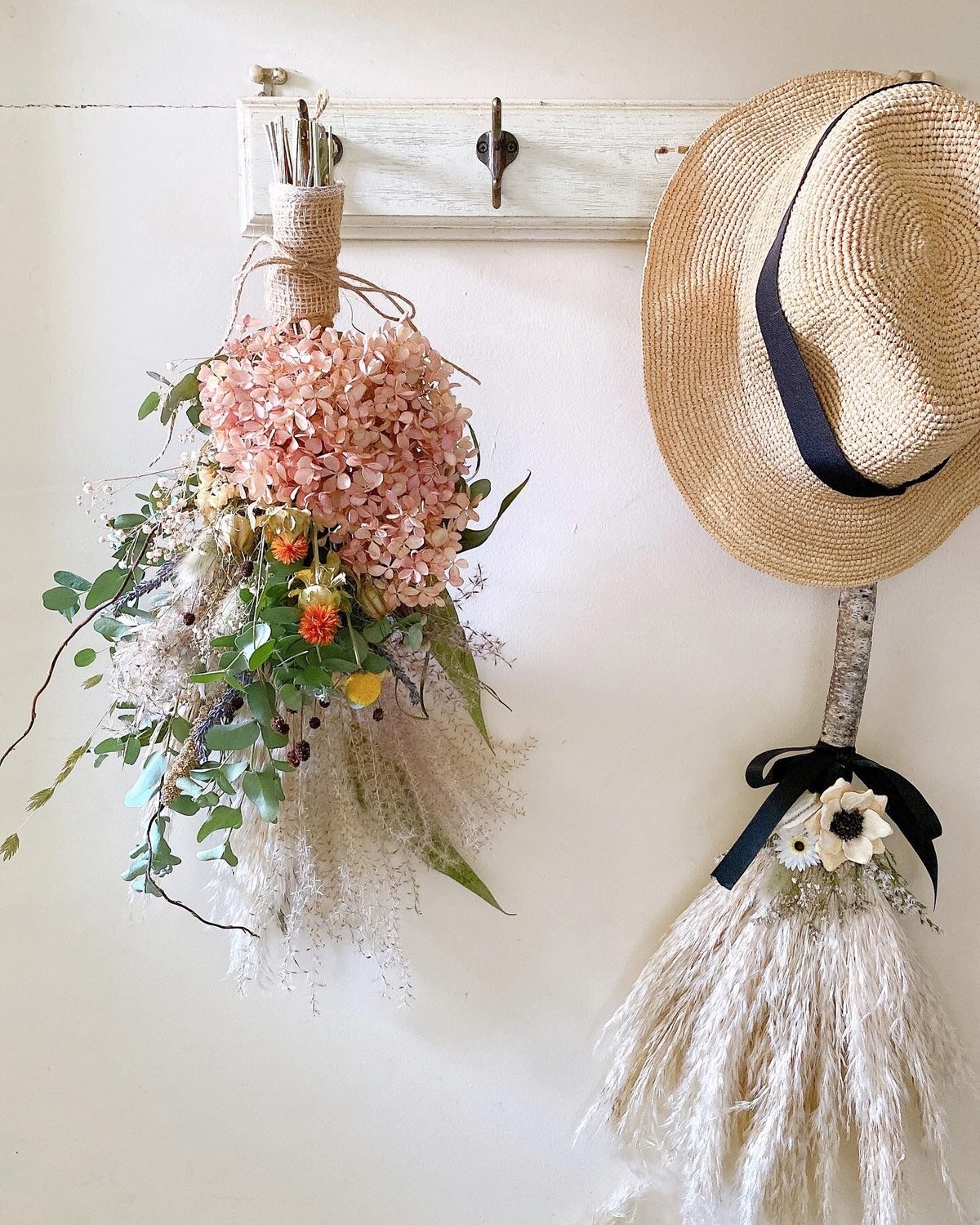 秋色紫陽花　パンパスグラス　横長スワッグ ドライフラワー 水無月紫陽花 パンパスグラス 秋色スワッグ ブーケ