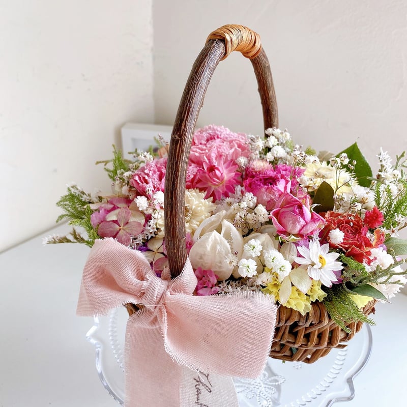 ドライフラワー フラワーバスケット 花籠 White&pink | ayakai