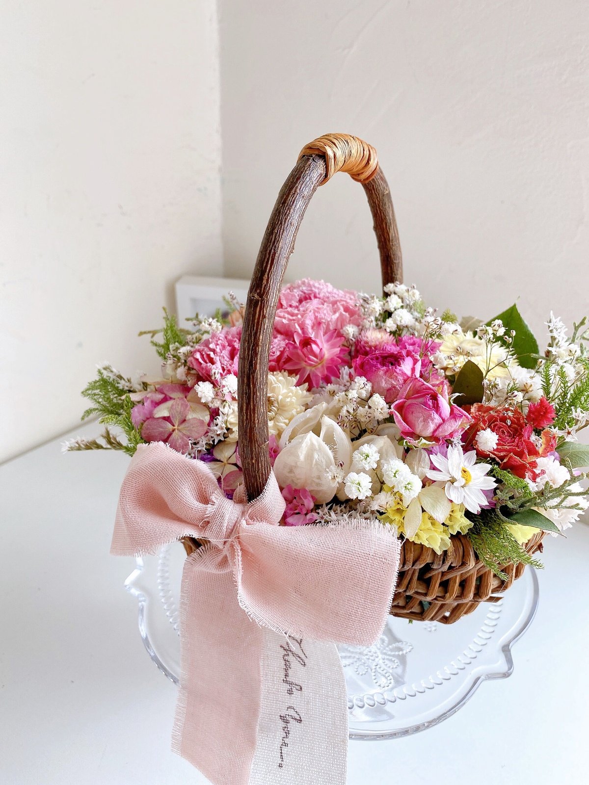 アイボリー フラワーモチーフ バスケット アイボリー フラワーモチーフ バスケット フラワーバスケット（L