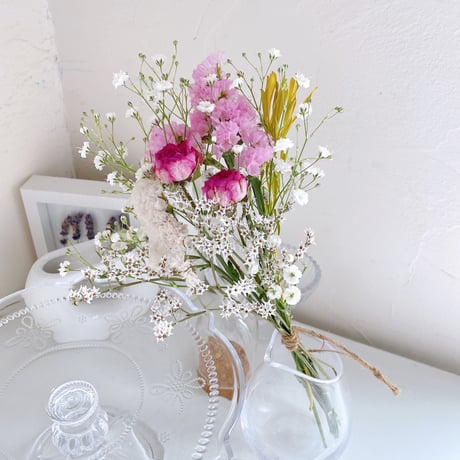 ドライフラワー White&pink スワッグ ミニブーケ 花束